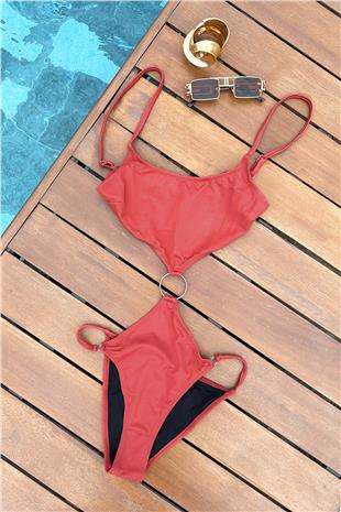 Kadın KAHVE Askılı Arkadan Bağlamalı Halka Detaylı Bikini PRM0913
