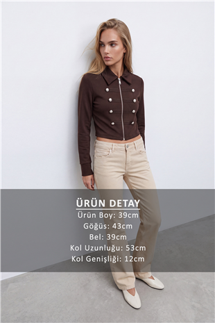 Kadın Kahve Düğme Detaylı Blazer Ceket Alc-X15660