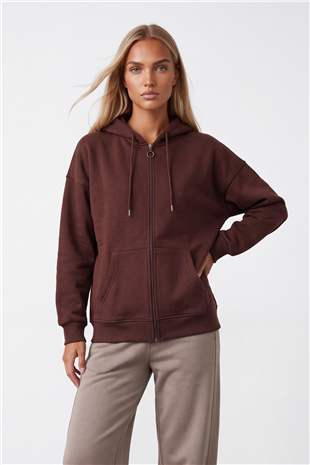 Kadın Kahve Üç İplik Şardonlu Oversize Sweatshirt Alc-X15945