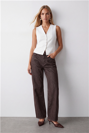 Kadın Kahve Yüksek Bel Parlak Kaplamalı Wide Leg Pantolon Alc-X15813