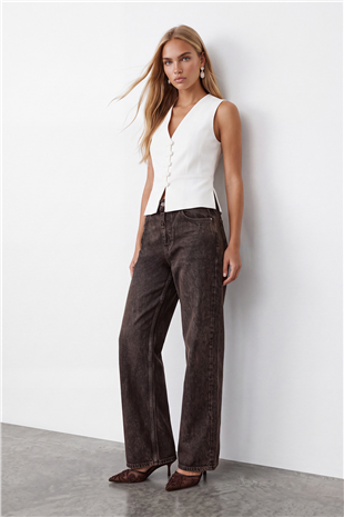 Kadın Kahve Yüksek Bel Parlak Kaplamalı Wide Leg Pantolon Alc-X15813