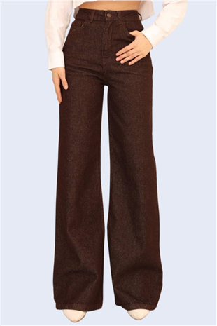 Kadın Kahverengi 5 Cepli Yüksek Bel Jean Palazzo Pantolon Alc-X15143