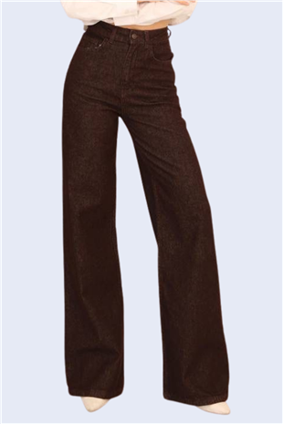 Kadın Kahverengi 5 Cepli Yüksek Bel Jean Palazzo Pantolon Alc-X15143