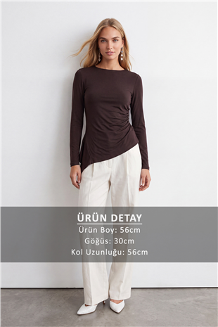 Kadın Kahverengi Asimetrik Uzun Kollu Bluz Alc-X15679