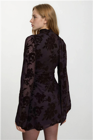 Kadın Kahverengi Atkı Detaylı İçi Astarlı Mini Dantel Elbise Alc-X15302