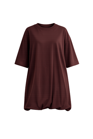 Kadın Kahverengi Balon Kesim Bisiklet Yaka Oversize T-Shırt Alc-X15248