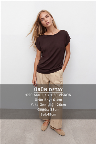 Kadın Kahverengi Bisiklet Yaka Sıfır Kol Triko Bluz Alc-X15656