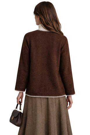 Kadın Kahverengi Çift Cepli Çoban Dikişli Triko Ceket Alc-X15312