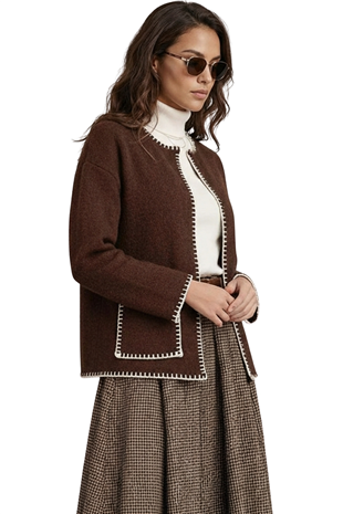 Kadın Kahverengi Çift Cepli Çoban Dikişli Triko Ceket Alc-X15312