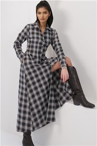 Kadın Kahverengi Çift Cepli Maxi Boy Pamuk Karışımlı Elbise Alc-X14912