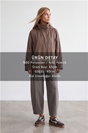 Kadın Kahverengi Kapişonlu Gizli Patlı Oversize Trençkot Alc-X15637