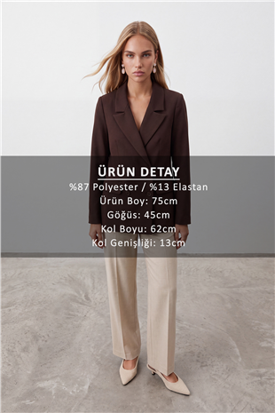 Kadın Kahverengi Kruvaze Yaka Düğmeli Blazer Ceket Alc-X15732