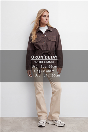 Kadın Kahverengi Kuşak Detaylı Çıtçıt Kapamalı Denim Ceket Alc-X15652