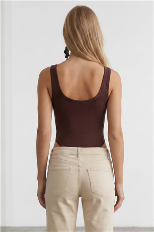 Kadın Kahverengi U Yaka Stretch Çıtçıtlı Body Alc-X15537