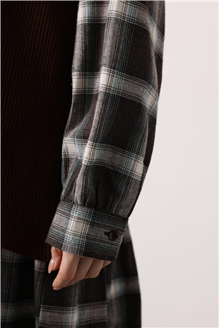 Kadın Kahverengi-Yeşil Ekoseli Süveter Detaylı Mini Elbise Alc-X15203