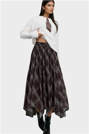 Kadın Kahverengi Yüksek Bel İçi Astarlı Maxi Boy Şifon Etek Alc-X14887