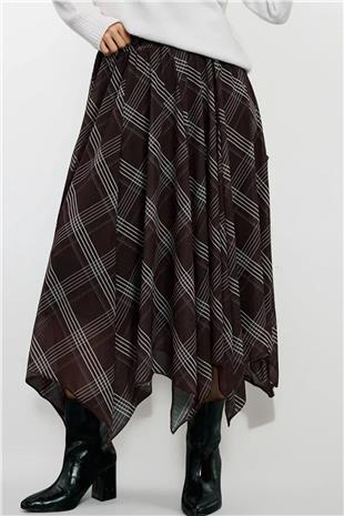 Kadın Kahverengi Yüksek Bel İçi Astarlı Maxi Boy Şifon Etek Alc-X14887
