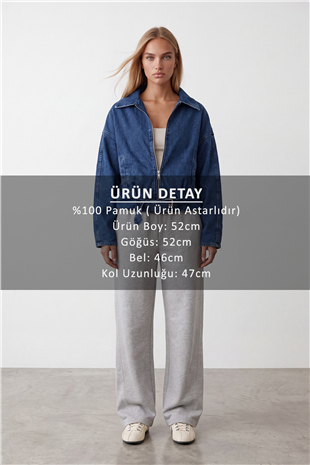Kadın Koyu Lacivert İçi Astarlı Kemerli Jean Ceket Alc-X15797