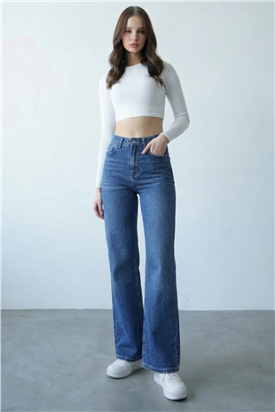 Kadın Koyu Mavi 5 Cepli Yıkamalı Boru Paça Jean Pantolon Alc-X15144