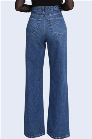 Kadın Koyu Mavi 5 Cepli Yıkamalı Boru Paça Jean Pantolon Alc-X15144