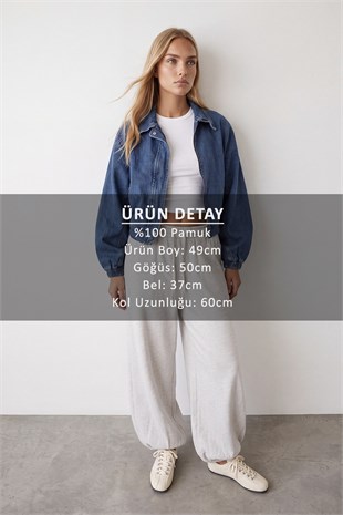 Kadın Koyu Mavi Fermuarlı Çıt Çıt Kapamalı  Jean Ceket Alc-X15798