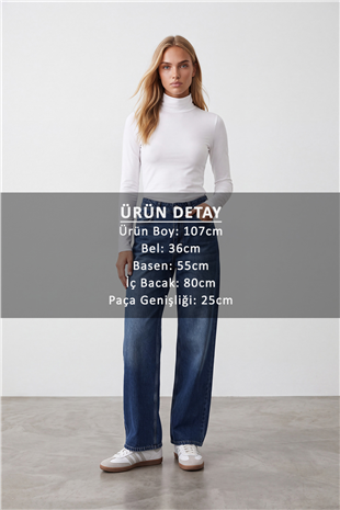Kadın Koyu Mavi Yüksek Bel Geniş Paça Denim Pantolon Alc-X16049