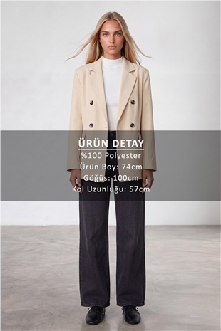 Kadın Krem Kruvaze Yaka Düğmeli Blazer Ceket Alc-X15732