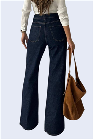 Kadın Lacivert 5 Cepli Yüksek Bel Jean Palazzo Pantolon Alc-X15143