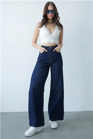 Kadın Lacivert 5 Cepli Yüksek Bel Jean Palazzo Pantolon Alc-X15143