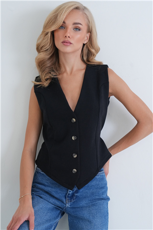 Kadın Lacivert Beli Ayarlanabilir Dikiş Detaylı Yelek Alc-X14408