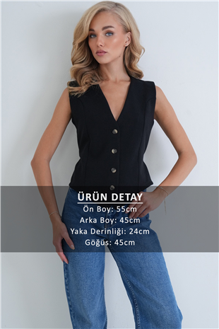 Kadın Lacivert Beli Ayarlanabilir Dikiş Detaylı Yelek Alc-X14408