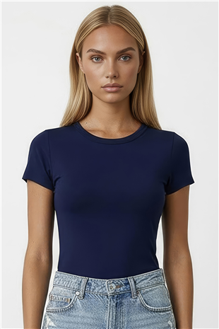 Kadın Lacivert Bisiklet Yaka Basic Bluz Alc-X15455