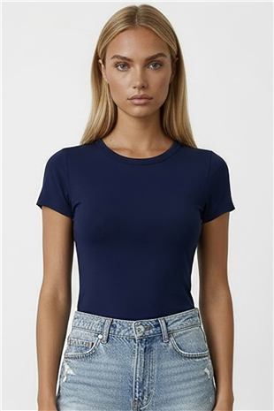 Kadın Lacivert Bisiklet Yaka Basic Bluz Alc-X15455