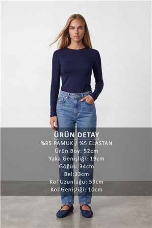 Kadın Lacivert Bisiklet Yaka Parmak Detaylı Bluz Alc-X15657