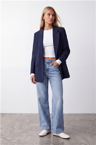Kadın Lacivert Desenli Astarlı Blazer Ceket Alc-X15643
