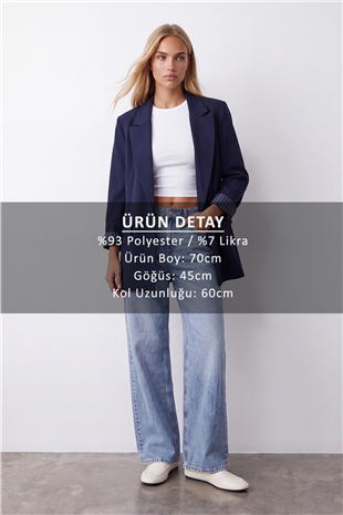Kadın Lacivert Desenli Astarlı Blazer Ceket Alc-X15643