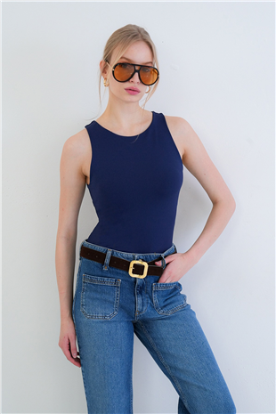 Kadın Lacivert Halter Yaka Slim Fit Sandy Bluz Alc-X13447