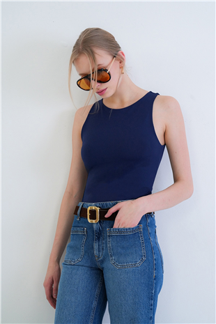 Kadın Lacivert Halter Yaka Slim Fit Sandy Bluz Alc-X13447