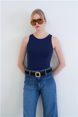 Kadın Lacivert Halter Yaka Slim Fit Sandy Bluz Alc-X13447