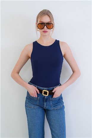 Kadın Lacivert Halter Yaka Slim Fit Sandy Bluz Alc-X13447