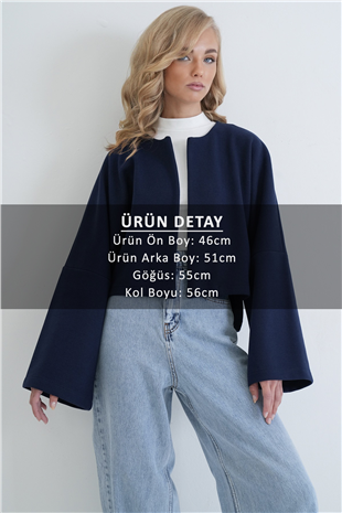 Kadın Lacivert Önü Açık Kısa Astarsız Çelik Ceket Alc-X15882