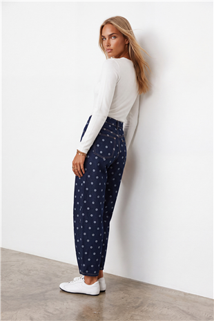 Kadın Lacivert Puantiyeli Jean Pantolon Alc-X15665