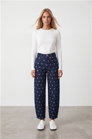 Kadın Lacivert Puantiyeli Jean Pantolon Alc-X15665