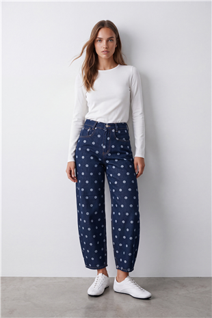 Kadın Lacivert Puantiyeli Jean Pantolon Alc-X15665
