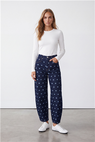 Kadın Lacivert Puantiyeli Jean Pantolon Alc-X15665