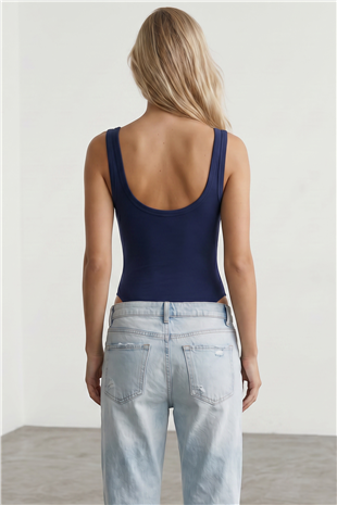 Kadın Lacivert U Yaka Stretch Çıtçıtlı Body Alc-X15537