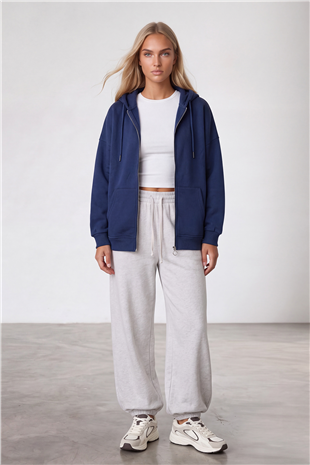Kadın Lacivert Üç İplik Şardonlu Oversize Sweatshirt Alc-X15945