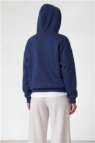 Kadın Lacivert Üç İplik Şardonlu Oversize Sweatshirt Alc-X15945