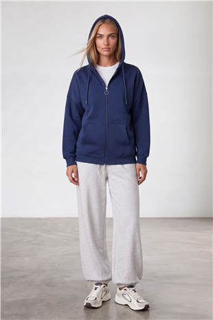 Kadın Lacivert Üç İplik Şardonlu Oversize Sweatshirt Alc-X15945