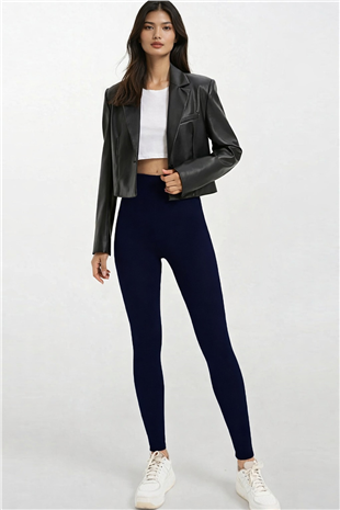 Kadın Lacivert Yüksek Bel Geniş Kemerli İçi Şardonlu Tayt Alc-X14832